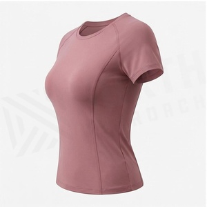Haut de yoga à manches courtes et col rond pour femme North Approach, rose uni, anti-transpiration, respirant, séchage rapide, vêtements de sport - Product Image 3