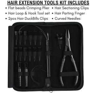 Kit professionnel d'outils pour extensions capillaires en acier inoxydable : Pince à sertir plate, ensemble de crochets et boucles, pinces de sectionnement bec de canard, séparateur de mèches - Product Image 2