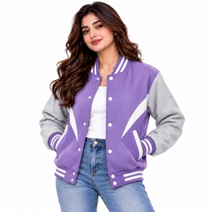 Última Llegada, Servicio OEM, Chaquetas Varsity Personalizables para Mujer, de Lona Sólida Estampada para Invierno, con Cuello Alto y Forro de Algodón - Product Image 4