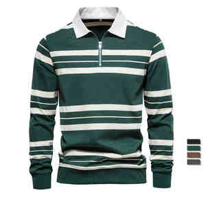 Nouveaux Polos en Coton 2026 pour Hommes à Manches Longues Grande Taille Style Baseball Rayé Respirant - Product Image 5