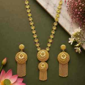 Ensemble de bijoux longs en laiton plaqué or 14K, 18K, 24K, design traditionnel turc, style Dubaï, bijoux de mariée, Oro Joyeria, vente en gros - Product Image 2