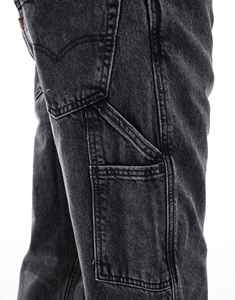 Overoles de Mezclilla para Hombre, Color Negro Lavado, Cintura Alta, Corte Regular, Ropa de Trabajo Informal, Pierna Recta, Algodón - Product Image 4
