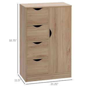 Armadietto di stoccaggio indipendente della quercia con 4 cassetti la credenza del pavimento del bagno per la camera da letto ed il salone - Product Image 3
