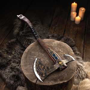 Double Blade Tactical Axe Forged Steel Head Wood Handle Decorative <b>Engraved</b> Design Broad Axe Tree Felling <b>Tool</b> - Product Image 5