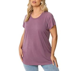 Camiseta Oversize para Mujer, Casual, Holgada, Manga Corta, Cuello Redondo, Algodón, Mezclilla/Corduroy, Personalizable, Top de Verano, Venta al Por Mayor, OEM - Product Image 2