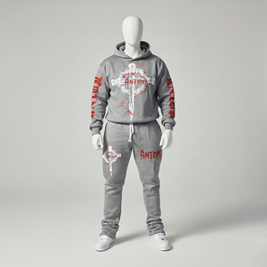 Unisex Casual Autumn Hooded Grey Maternity Knee 100% Cotton Lightweight Breathable Anti-Bacterial Plus Size Drawstring Tracksuit - Product Image 3