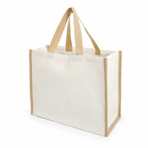 Bolsa de Mano de Lona de Algodón Laminado de 220 GSM, 41x34x17 cm, Asa Color Yute, Logotipo Personalizado, Reutilizable, Compras al por Mayor, Fabricante OEM - Product Image 2