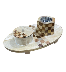 High Quality <b>Wooden</b> MOP Inlay Mosaic Bakhoor <b>Burner</b> Tray Multi-Color Arabic Mubkhar Incense Diffuser Medkhan Incense Holder Set - Product Image 4