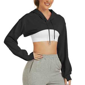 Sudadera con capucha corta de forro polar para mujer, estilo años 90, con cordón, manga larga, cremallera completa, hombros caídos, transpirable - Product Image 1