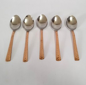 Copper Handle Stainless Steel Teaspoons Set of 5 <b>Classic</b> Design Kitchen Utensils for Wholesaler Soup Spoon - Product Image 1