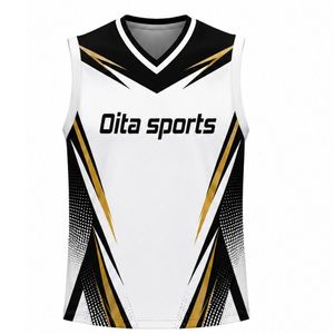 Maillot de volley-ball sans manches blanc et or, uniforme de sport d'équipe, haut athlétique, vêtement de performance pour l'entraînement et la compétition - Product Image 1