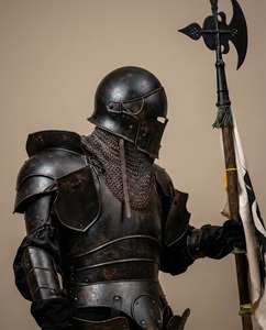 Ensemble complet d'armure de chevalier Dark Barbuta en acier de calibre 18, style antique moderne médiéval, pour cosplay / reconstitution historique - Product Image 3