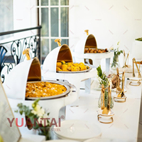 Matériel de restauration : Réchaud de buffet rond en acier inoxydable doré 6L avec couvercle roulant, chauffe-plats