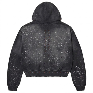Sudadera con capucha y cremallera para mujer, estilo vintage, con pedrería y detalles de tachuelas, lavada y personalizable – Chaqueta streetwear corta - Product Image 6