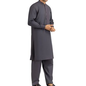 Slate Grey Contemporary Shalwar Kameez Premium Blend Lightweight Easy Care Refined Style <b>Pakistani</b> Men's Shalwar Kameez - Product Image 3