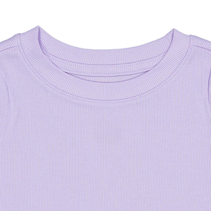 T-shirt côtelé en mélange de coton pour filles, avec détails découpés, manches courtes, col rond, haut décontracté, personnalisable OEM - Product Image 2