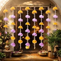 Guirlande suspendue de fleurs artificielles en plastique traditionnelles, chrysanthèmes et perles – Décoration indienne pour mariage, Diwali, anniversaire