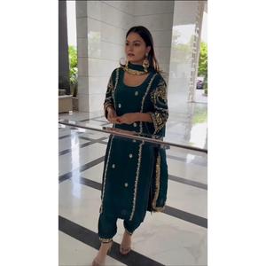 ผ้าจอร์เจียแบบแฟนซีงานปักลำดับโมติพื้นด้านล่างกับ dupatta rama - Product Image 3