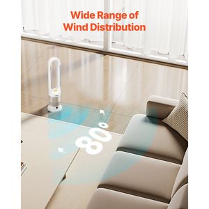 Ventilatore a Torre Senza Pale, Velocità 16 Ft/s, Ventilatore Intelligente con Oscillazione a 80 Gradi, 8 Velocità e Funzionamento Silenzioso per Aria Fredda e Calda - Product Image 5