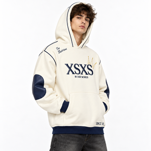 Sudadera con Capucha Oversize para Hombre, Estilo Vintage Streetwear, con Ribete en Contraste y Parche en el Codo, Logotipo Personalizado, Fabricante de Ropa al por Mayor - Product Image 4