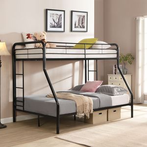 Letto a Castello in Metallo con Letto Singolo Sopra e Letto Matrimoniale Sotto, Ampio Spazio di Stoccaggio, Facile Montaggio, Senza Necessità di Rete a Doghe, Letti per Bambini - Product Image 1