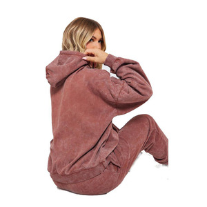 Conjunto de Sudadera con Capucha y Pantalones de Chándal Extra Grandes para Mujer, Ecológicos, Lavado Ácido, 100% Algodón, Estilo Vintage Informal - Product Image 4