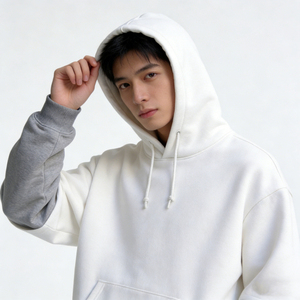Sweat à capuche pour homme, coupe classique, 100% coton, hiver, manches superposées, poche contrastante, polaire, épaules tombantes, streetwear décontracté - Product Image 6