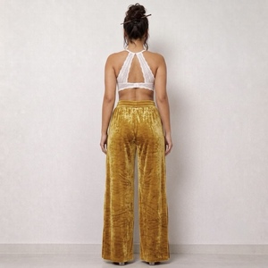 Nouveau pantalon de danse pour femme en velours noir, grande taille, coupe ample, longueur au sol, style sexy et club, avec cordon de serrage, idéal pour l'été - Product Image 6