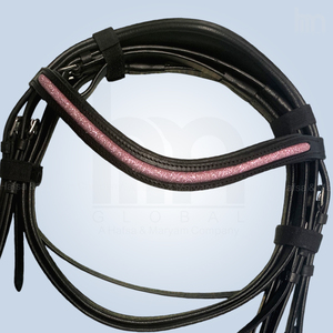 Bridon de cheval en cuir anatomique de qualité supérieure, rose scintillant, ergonomique, avec frontale et muserolle en acier inoxydable, pour dressage anglais - Product Image 3