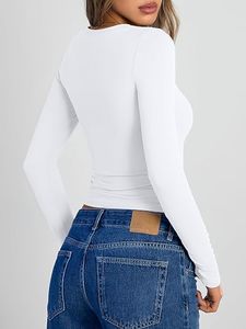 Custom <b>Womens</b> Eco-Friendly Reversible Skinny Fit Crew Neck Nylon <b>Long</b> Sleeve Yoga <b>Top</b> OEM ODM Manufacturer High Stretch - Product Image 3