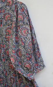 Nouveautés Mini robe longue en coton imprimé fleuri indien Encolure Henley avec des cravates en coton Mini robe pour femmes - Product Image 3