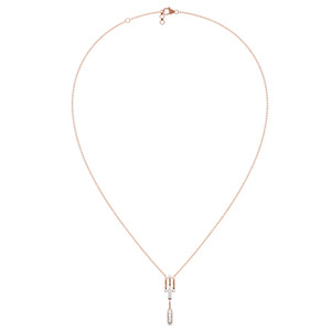Minimal Linear Drop Diamond Necklace with Sleek Rose Gold Center Link and Double Hanging Sparkle Accent - Product Image 2