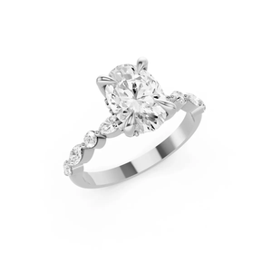 Bague de fiançailles en or 10 carats avec diamant ovale de laboratoire certifié IGI, pierres latérales multiformes, accent marquise, plaqué rhodium, luxe - Product Image 4