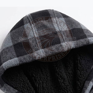 <b>Men's</b> Black <b>Grey</b> Plaid Flannel Zip Hoodie Warm <b>Fleece</b> Jacket - Product Image 4