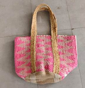 Sac fourre-tout en jute et coton tressé fait main, réutilisable, écologique, pour la plage et les courses, avec option de logo personnalisé pour femmes - Product Image 5