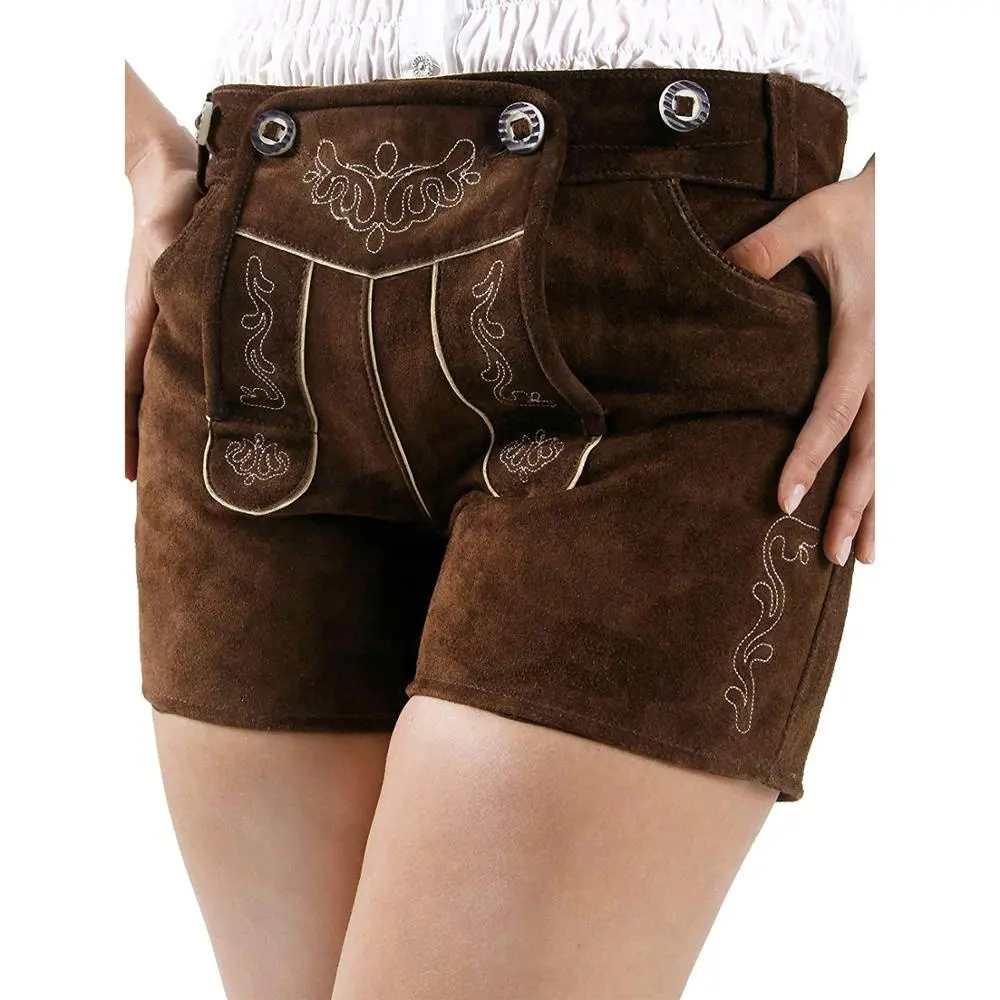 Damen Trachten Oktoberfest Baarse Lederhosen - Trachtenlederhose Kurz Hotpants-Vrouwen Lederhose