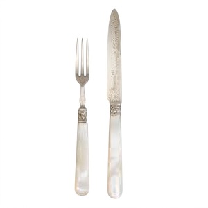 Antique Victorian Carved Mother Of Pearl Handle Cutlery Silver Plated <b>Dessert</b> Knives & <b>Forks</b> Vintage Sheffield Luxury Flatware - Product Image 6