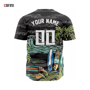 Maillot de baseball Corex imprimé intégral noir pour homme – Vêtement de sport respirant en polyester à manches courtes pour l'été, coupe classique, boutonnage frontal - Product Image 2
