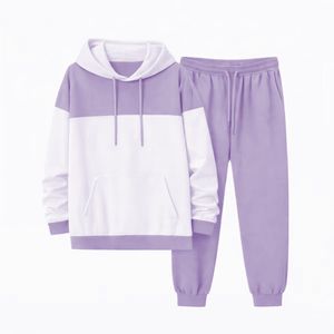 Ensemble de survêtement sportswear personnalisé pour homme avec fermeture éclair, imprimé effet poudre, en tissu éponge, comprenant un sweat à capuche et un pantalon de survêtement, style urbain, collection automne, coupe évasée - Product Image 3