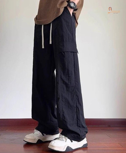 Pantalon cargo décontracté pour homme, taille haute, coupe droite ample, en coton 100% écologique à séchage rapide, idéal pour l'automne - Product Image 1