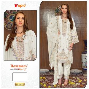 Gracieux Eid Shalwar Kameez avec broderie en organza Heavy Khatli Work Dull Santoon Bottom et intérieur assorti pour les fêtes - Product Image 2