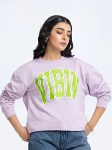Sudadera Oversize de Cuello Redondo para Mujer, Color Verde Lavanda, Estampado VIBIN, Hombros Caídos, Manga Larga, Tejido de Algodón, Estilo Otoñal - Product Image 1