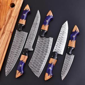 Hand Forged Five-Piece Damascus Steel Chef <b>Knife</b> <b>Set</b> Resin Olive Wood Handle Durable <b>Sharp</b> Handmade Kitchen <b>Knives</b> Full Tang - Product Image 3