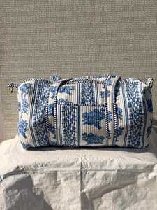 Handmade Bohemian Indigo Printed Duffle Bag with Two Straps Quilted Cotton Weekender/Yoga/Gym - Product Image 5