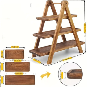 Plateau de service en bois d'acacia durable à un seul niveau, finition polie, empilable, moderne, pour rangement et présentation de vaisselle de salon - Product Image 3