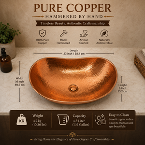 Lavabo Ovalado de Cobre Martillado Hecho a Mano para Baño, Lavabo de Encimera de Lujo, Fabricante Mayorista OEM ODM - Product Image 6