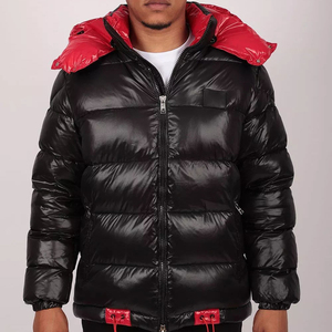 Men's Black Puffer Jacket Stand Windproof Casual Winter Coat <b>Covered</b> <b>Button</b> Closure Regular Fit Polyester Filled High Street - Product Image 1