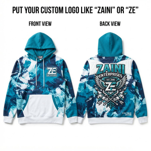 Sudadera con Capucha Premium para Hombre, 400gsm, Poliéster Fleece, Impresión Digital, Ecológica, Transpirable, Otoño, Personalizada, Estampado Completo, Azul y Blanco - Product Image 1