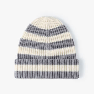 Unisex Striped Knit Beanie Hat 100% Acrylic Cuffed <b>Winter</b> <b>Cap</b> Casual Style for Adults Olive and Cream Color - Product Image 4