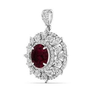 Luxury Women's 925 Silver <b>Ruby</b> Pendant <b>Necklace</b> With Oval Cut Diamonds Engagement Jewelry - Product Image 4